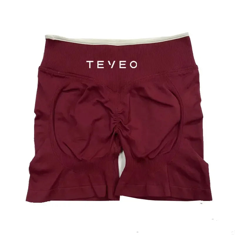 TEVEO Women's Sports Yoga Shorts Fitness Cycling Elastic Sports Pants Ignite Sculpt Scrunch Short Yoga Bra Set