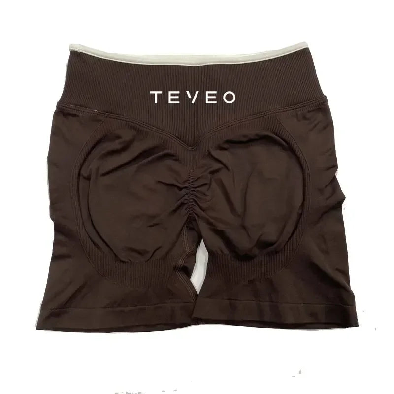 TEVEO Women's Sports Yoga Shorts Fitness Cycling Elastic Sports Pants Ignite Sculpt Scrunch Short Yoga Bra Set